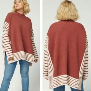 Entro Marsala Striped Oversized Mock Neck Sweater, Women's size Small Medium